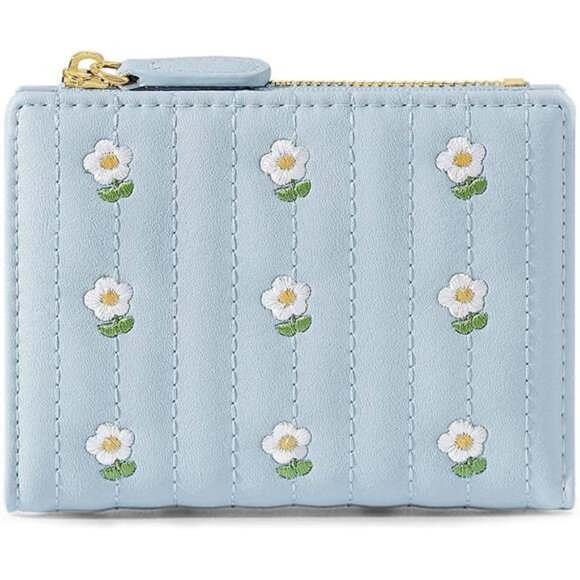 Small Wallet for Girls Women flowers Blue